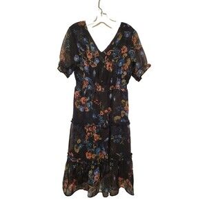 Lapis Floral Midi Dress - Black and Blue